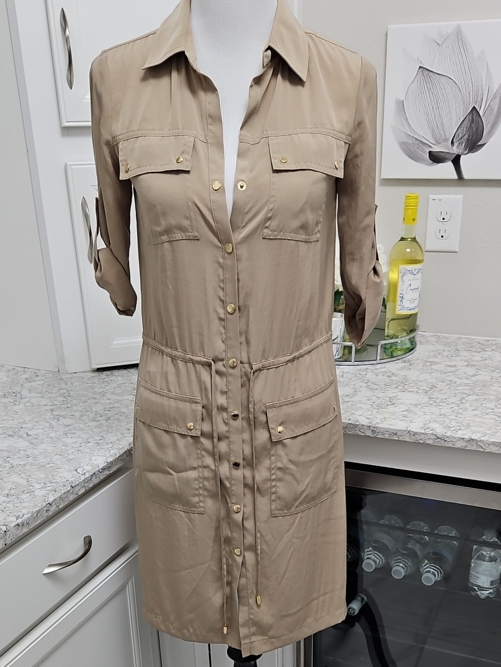 Michael Kors Women's Beige Utility Shirt Dress Coat